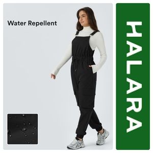 HALARA Black Water Repellent Wear-Resistant Drawstring Cargo Jogger Overalls